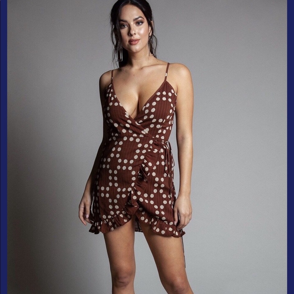 NWT $110 Poka Dot Ruffle Wrap Mini Dress